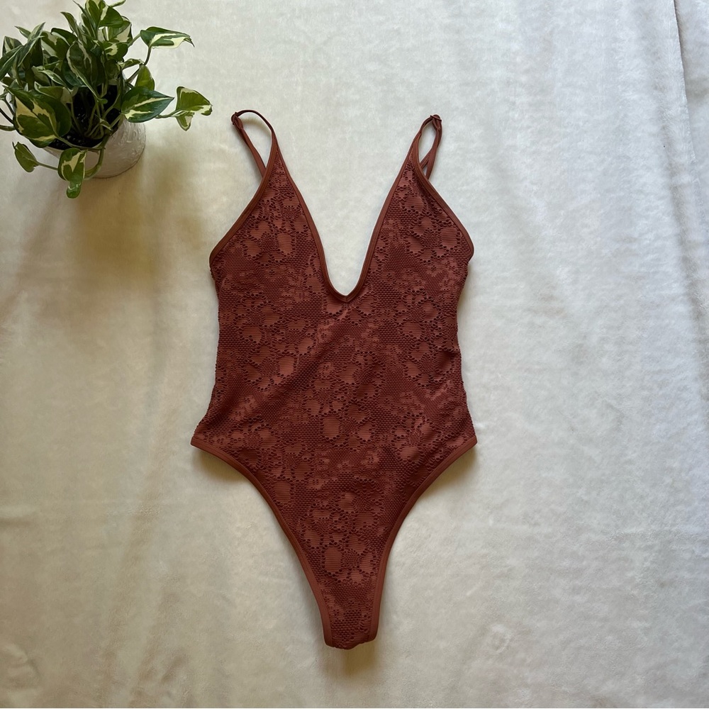 Aerie Orange Lasercut One Piece Swimsuit